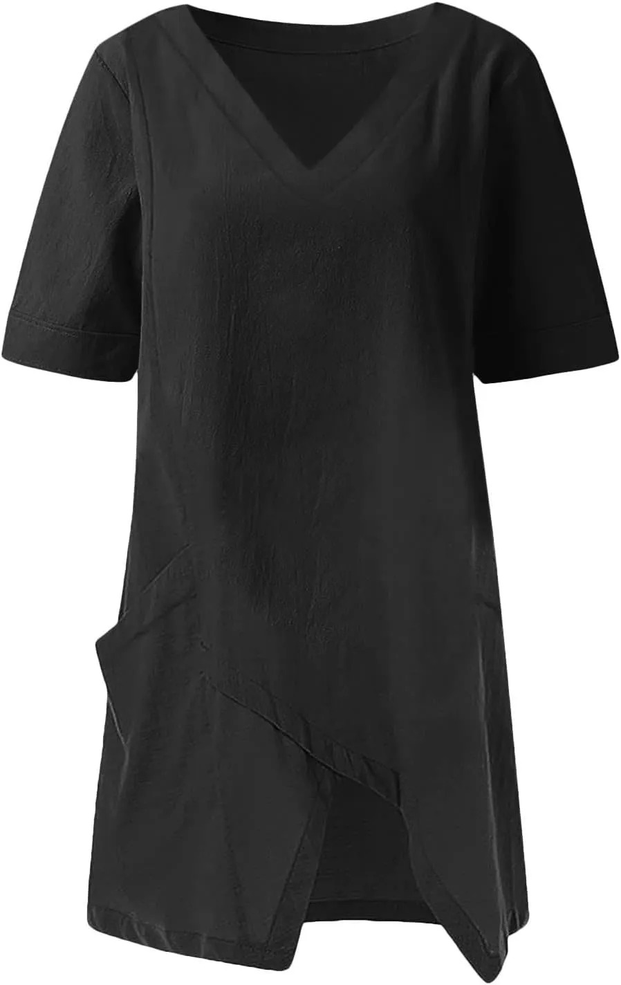 Casual Cotton and Linen 3/4 Sleeve Summer Tops for Women Loose Irregular Hem Tunic T Shirt Solid Plain Plus Size Blouse