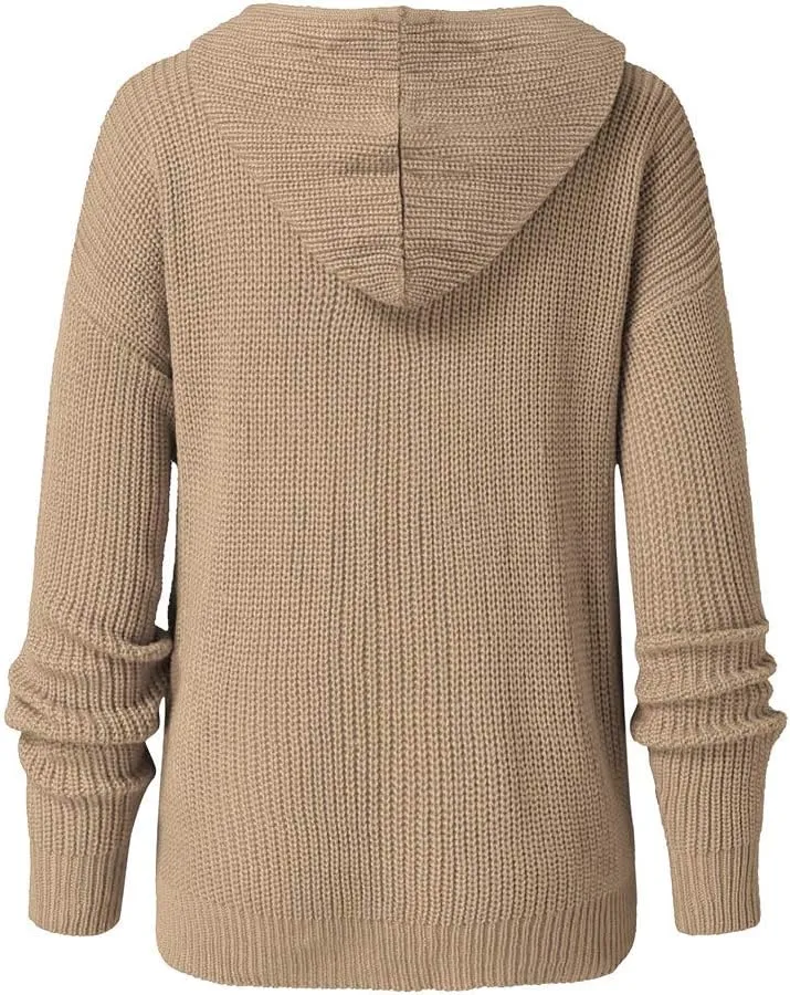Casual Zip Up Hoodies for Women Oversized Long Sleeve Open Front Knitted Cardigans Drawstring Hooded Sweaters Jackets