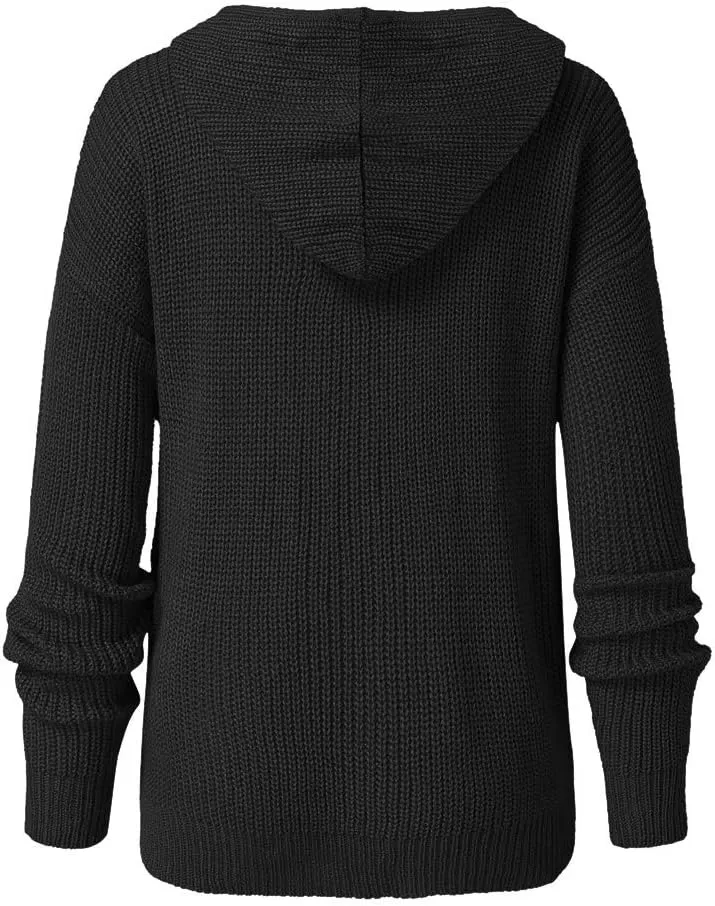 Casual Zip Up Hoodies for Women Oversized Long Sleeve Open Front Knitted Cardigans Drawstring Hooded Sweaters Jackets