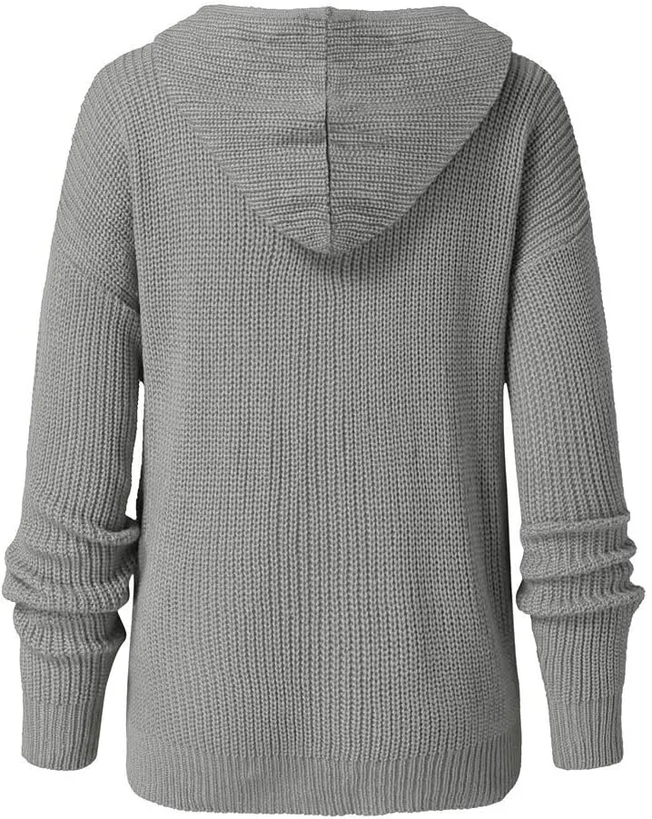 Casual Zip Up Hoodies for Women Oversized Long Sleeve Open Front Knitted Cardigans Drawstring Hooded Sweaters Jackets