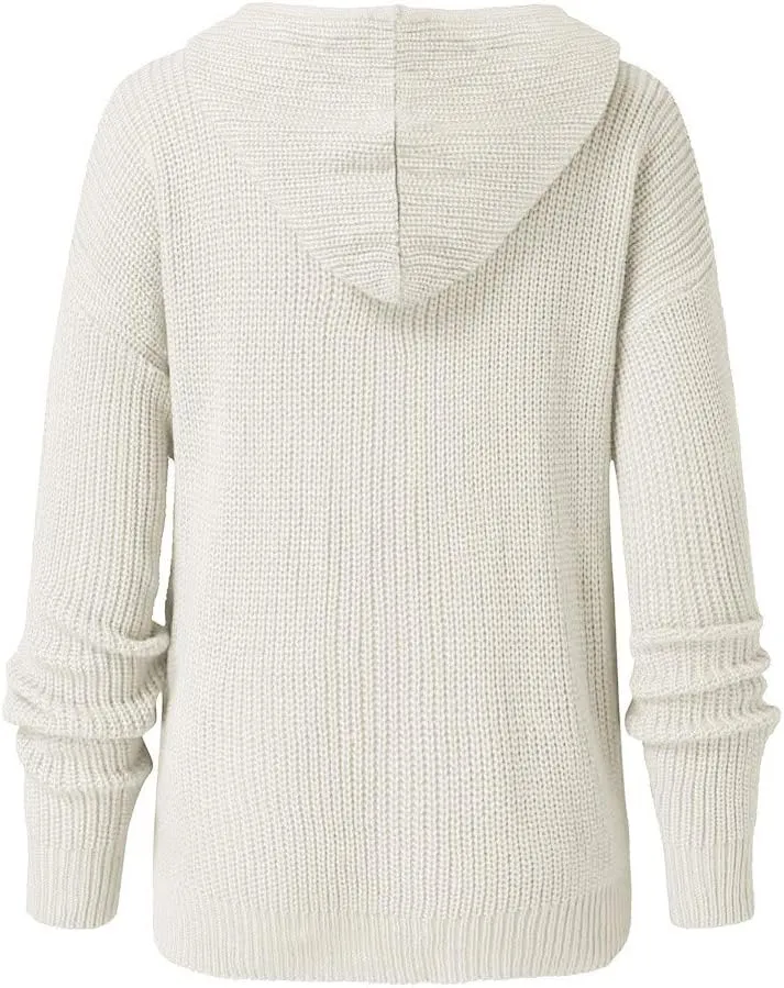 Casual Zip Up Hoodies for Women Oversized Long Sleeve Open Front Knitted Cardigans Drawstring Hooded Sweaters Jackets