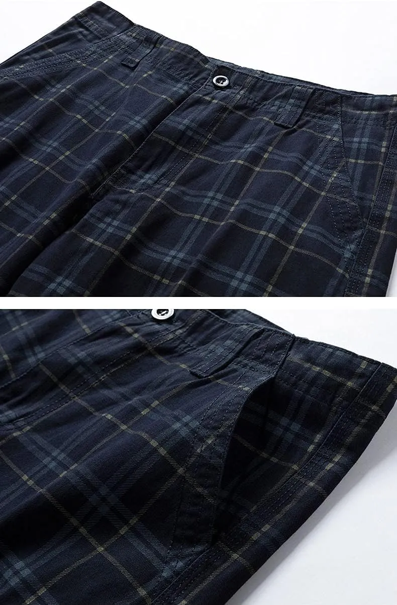chouyatou Men's Summer Cool Multi-Pocket Straight Leg Utility Plaid Cargo Shorts