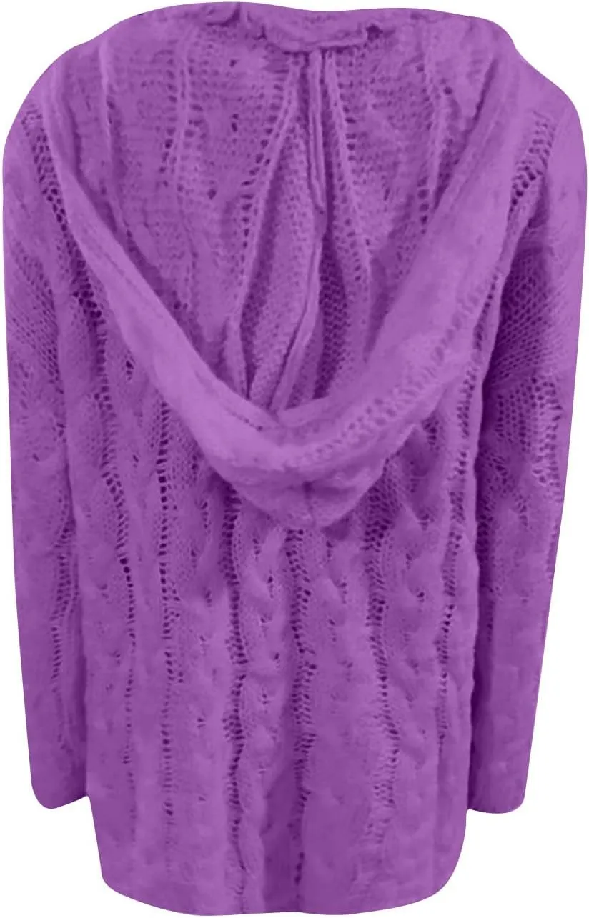 Chunky Sweater for Women 2023 Oversized Hooded Sweaters Cable Knit Pullover Sweaters Loose Long Sleeve Jumper Tops