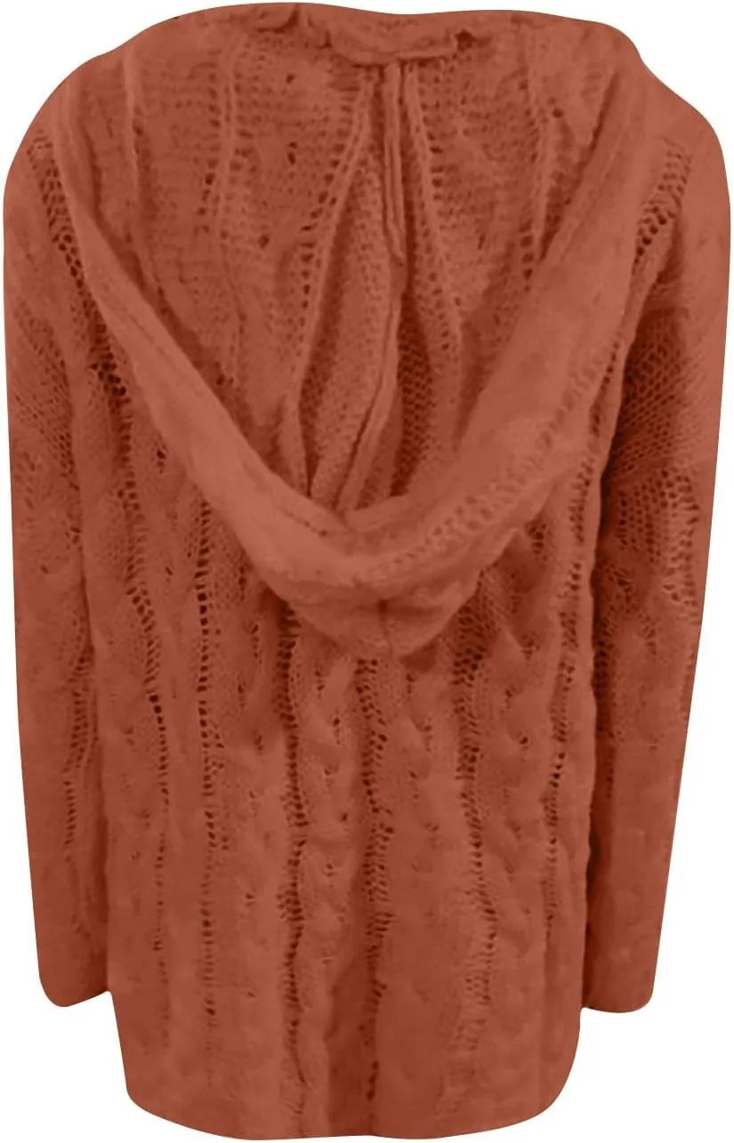 Chunky Sweater for Women 2023 Oversized Hooded Sweaters Cable Knit Pullover Sweaters Loose Long Sleeve Jumper Tops