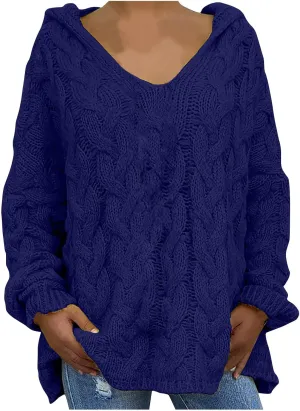 Chunky Sweater for Women 2023 Oversized Hooded Sweaters Cable Knit Pullover Sweaters Loose Long Sleeve Jumper Tops