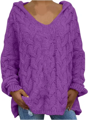 Chunky Sweater for Women 2023 Oversized Hooded Sweaters Cable Knit Pullover Sweaters Loose Long Sleeve Jumper Tops