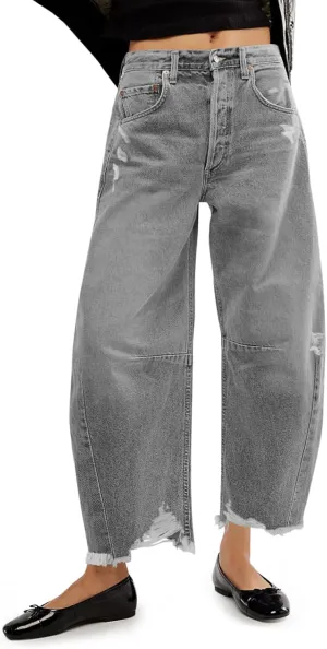 Cicy Bell Womens Baggy Barrel Jeans Cropped Boyfriend Wide Leg Raw Hem Denim Pants