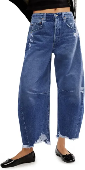 Cicy Bell Womens Baggy Barrel Jeans Cropped Boyfriend Wide Leg Raw Hem Denim Pants