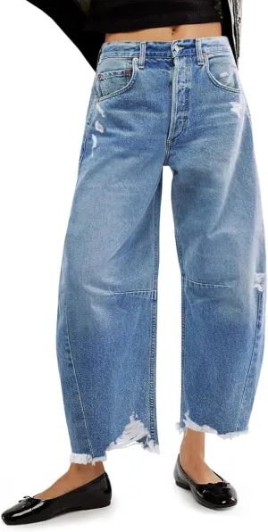 Cicy Bell Womens Baggy Barrel Jeans Cropped Boyfriend Wide Leg Raw Hem Denim Pants