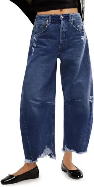 Cicy Bell Womens Baggy Barrel Jeans Cropped Boyfriend Wide Leg Raw Hem Denim Pants