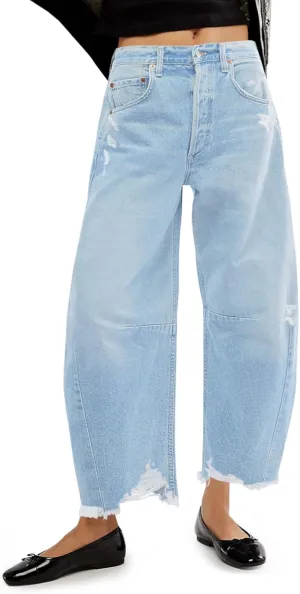 Cicy Bell Womens Baggy Barrel Jeans Cropped Boyfriend Wide Leg Raw Hem Denim Pants