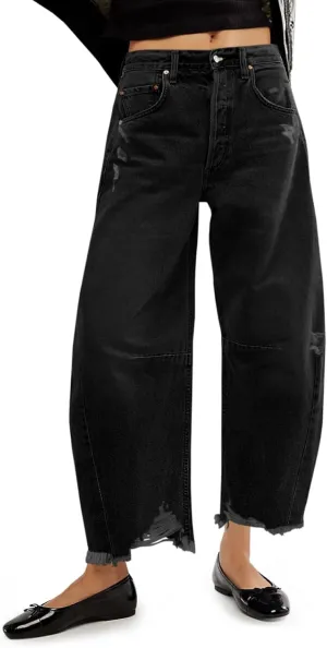 Cicy Bell Womens Baggy Barrel Jeans Cropped Boyfriend Wide Leg Raw Hem Denim Pants