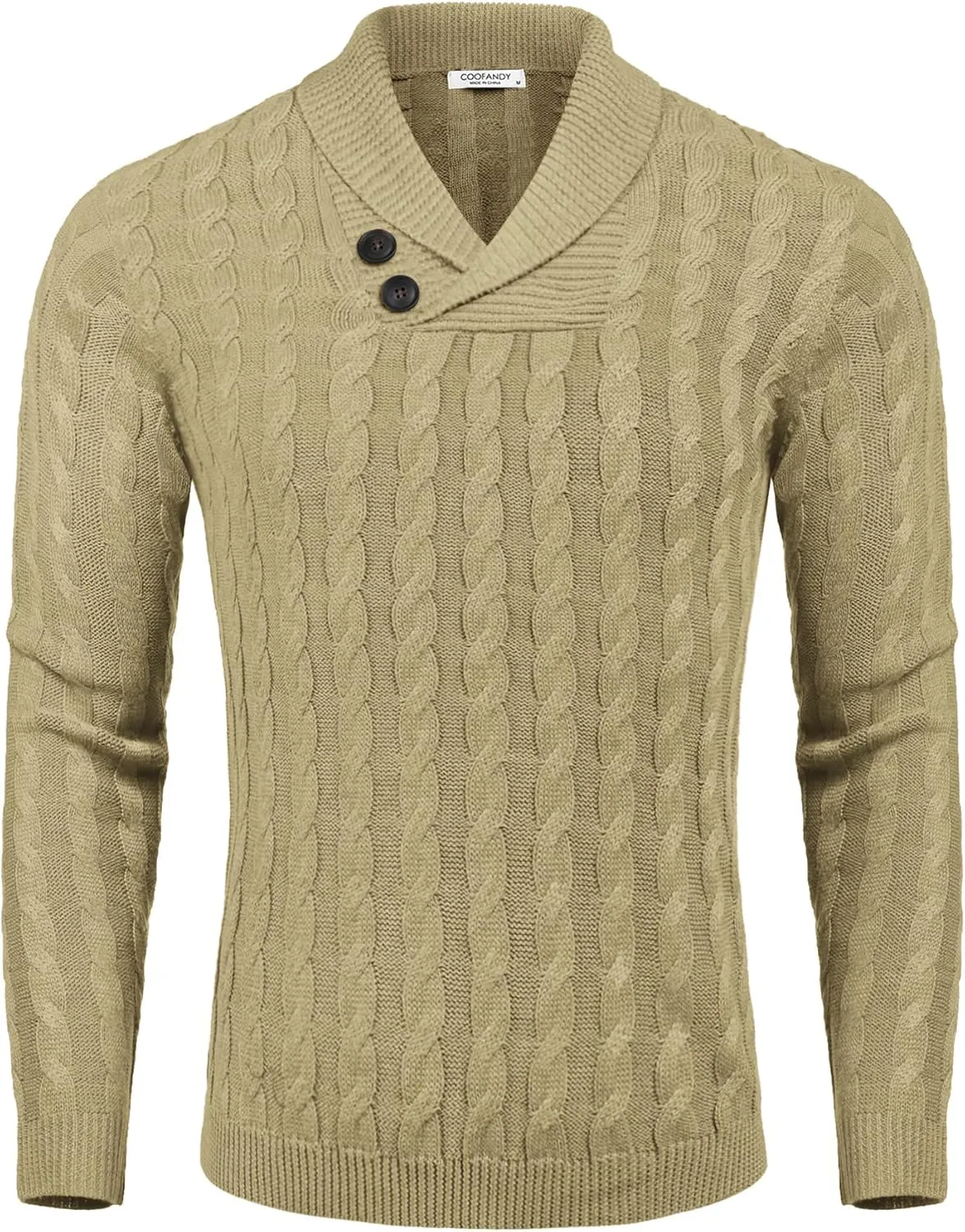 COOFANDY Men's Shawl Collar Pullover Sweater Slim Fit Casual Button Cable Knit Sweaters