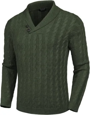 COOFANDY Men's Shawl Collar Pullover Sweater Slim Fit Casual Button Cable Knit Sweaters