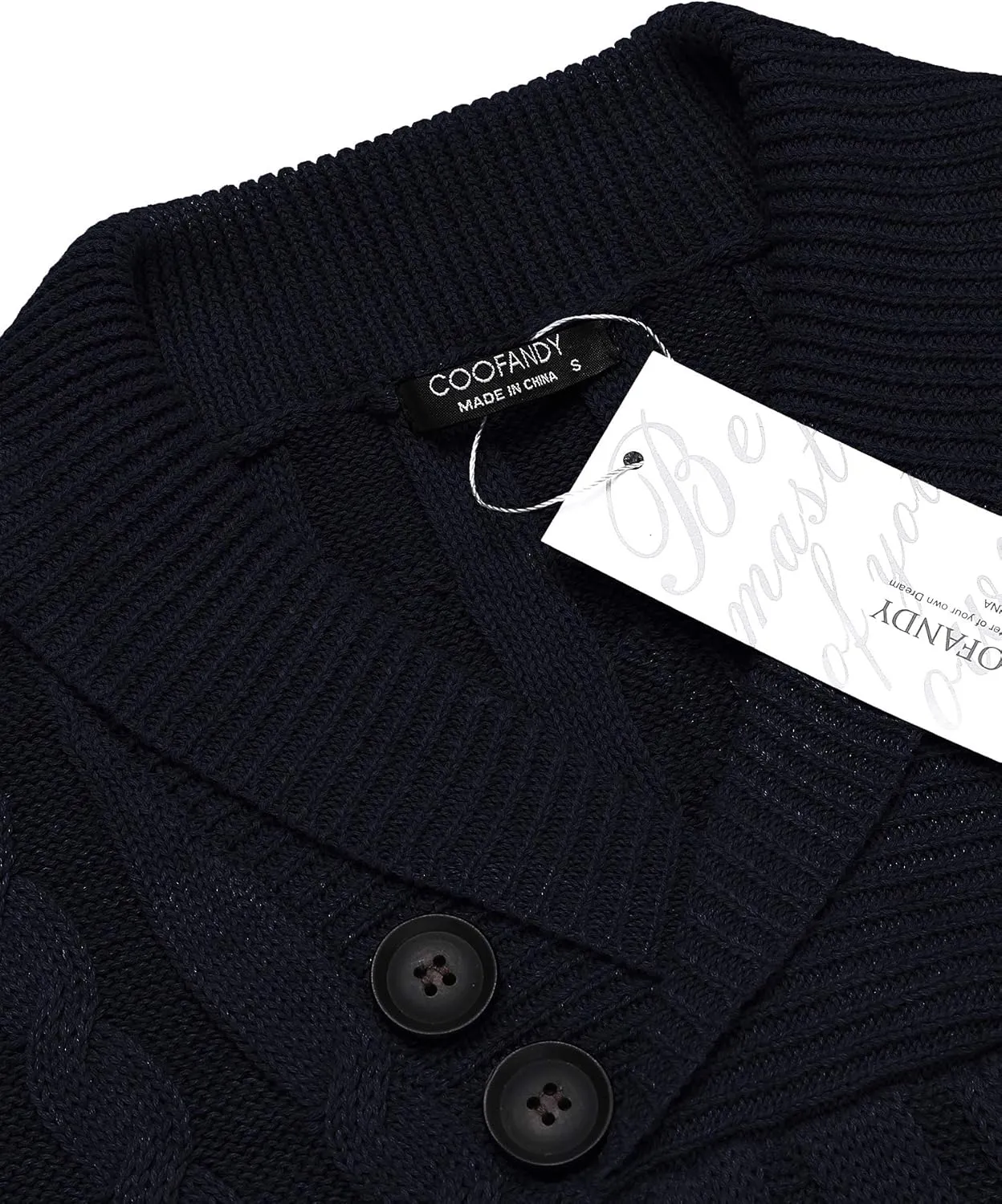 COOFANDY Men's Shawl Collar Pullover Sweater Slim Fit Casual Button Cable Knit Sweaters