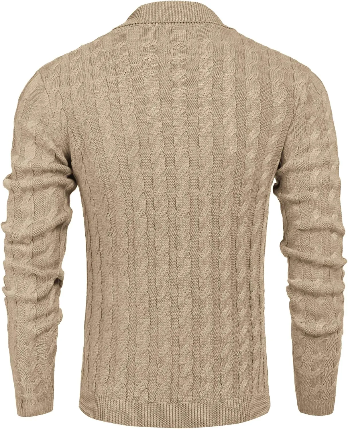COOFANDY Men's Shawl Collar Pullover Sweater Slim Fit Casual Button Cable Knit Sweaters
