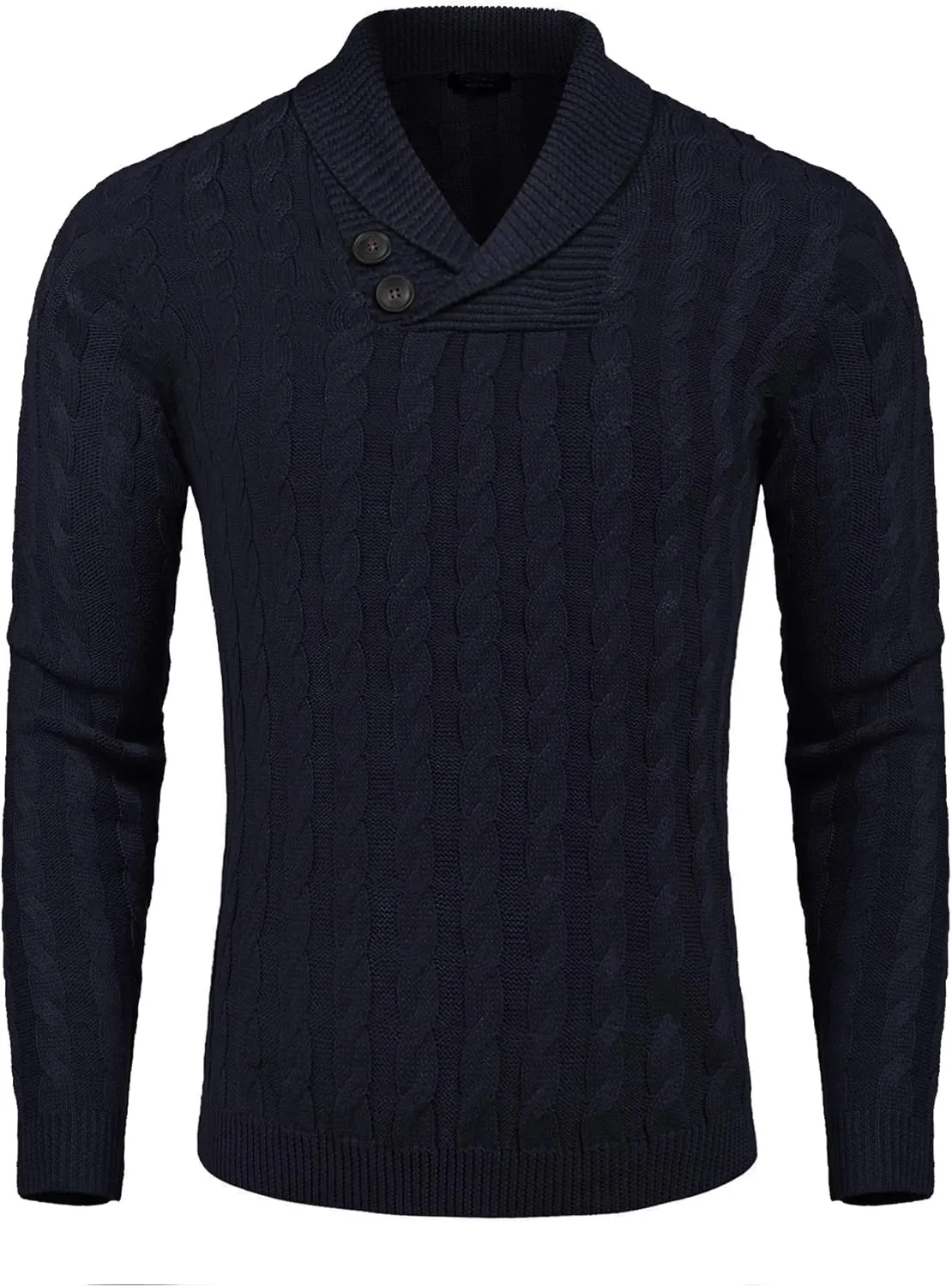 COOFANDY Men's Shawl Collar Pullover Sweater Slim Fit Casual Button Cable Knit Sweaters