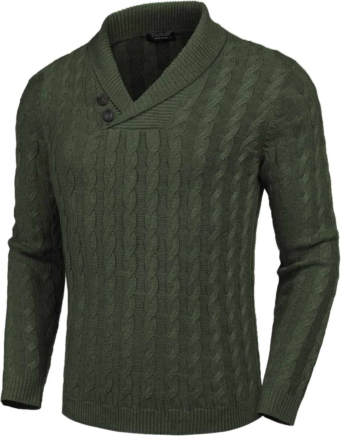 COOFANDY Men's Shawl Collar Pullover Sweater Slim Fit Casual Button Cable Knit Sweaters