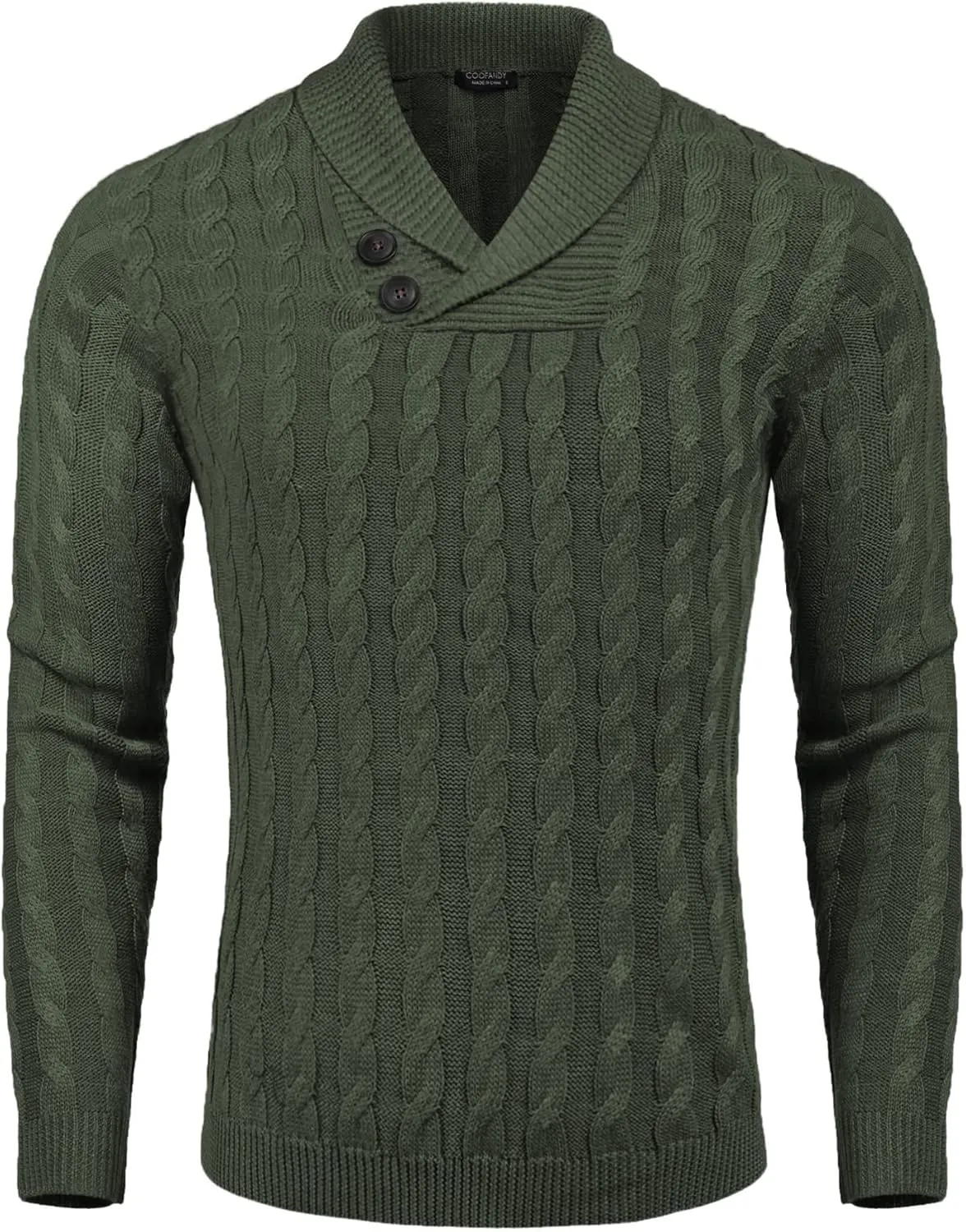 COOFANDY Men's Shawl Collar Pullover Sweater Slim Fit Casual Button Cable Knit Sweaters