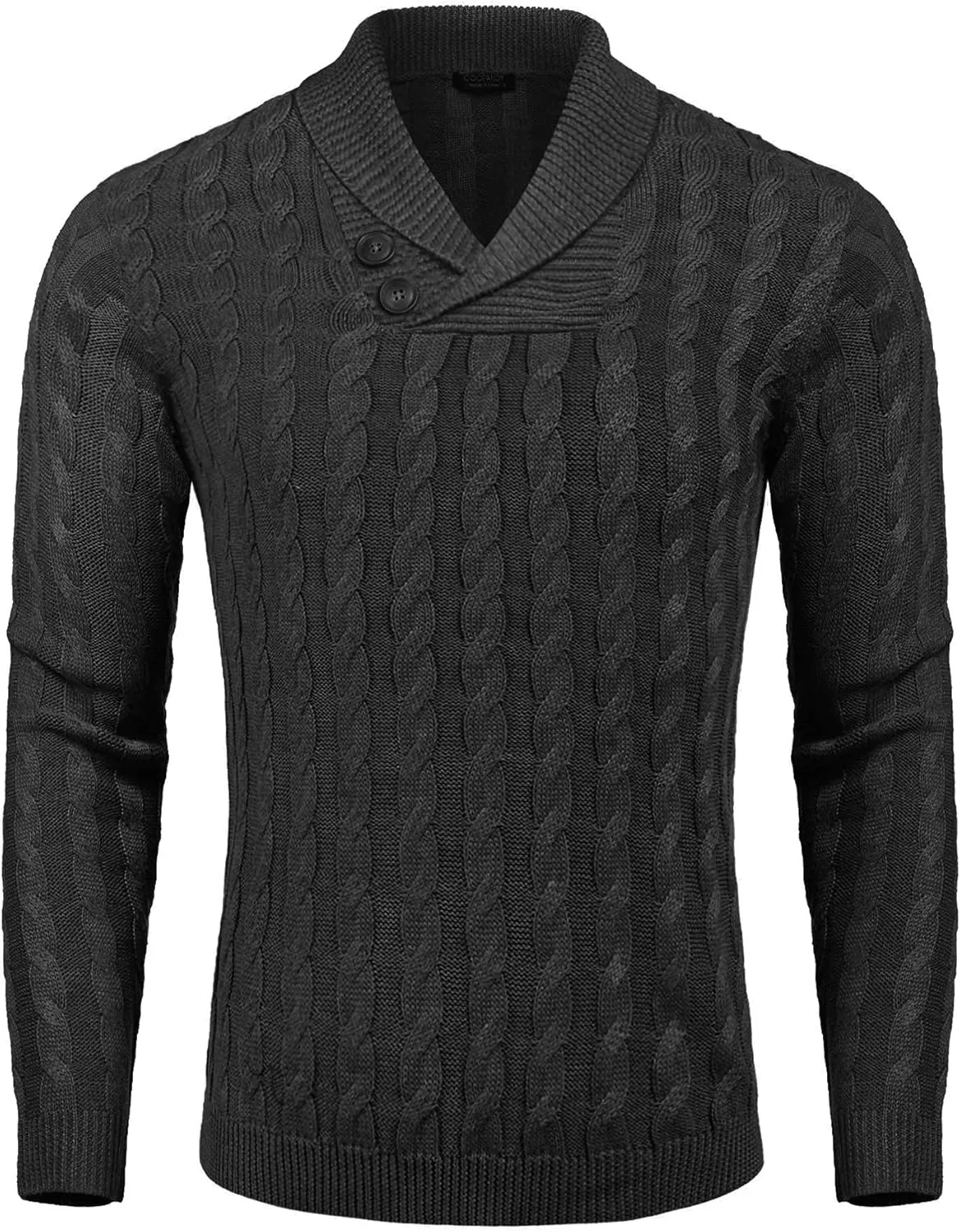 COOFANDY Men's Shawl Collar Pullover Sweater Slim Fit Casual Button Cable Knit Sweaters