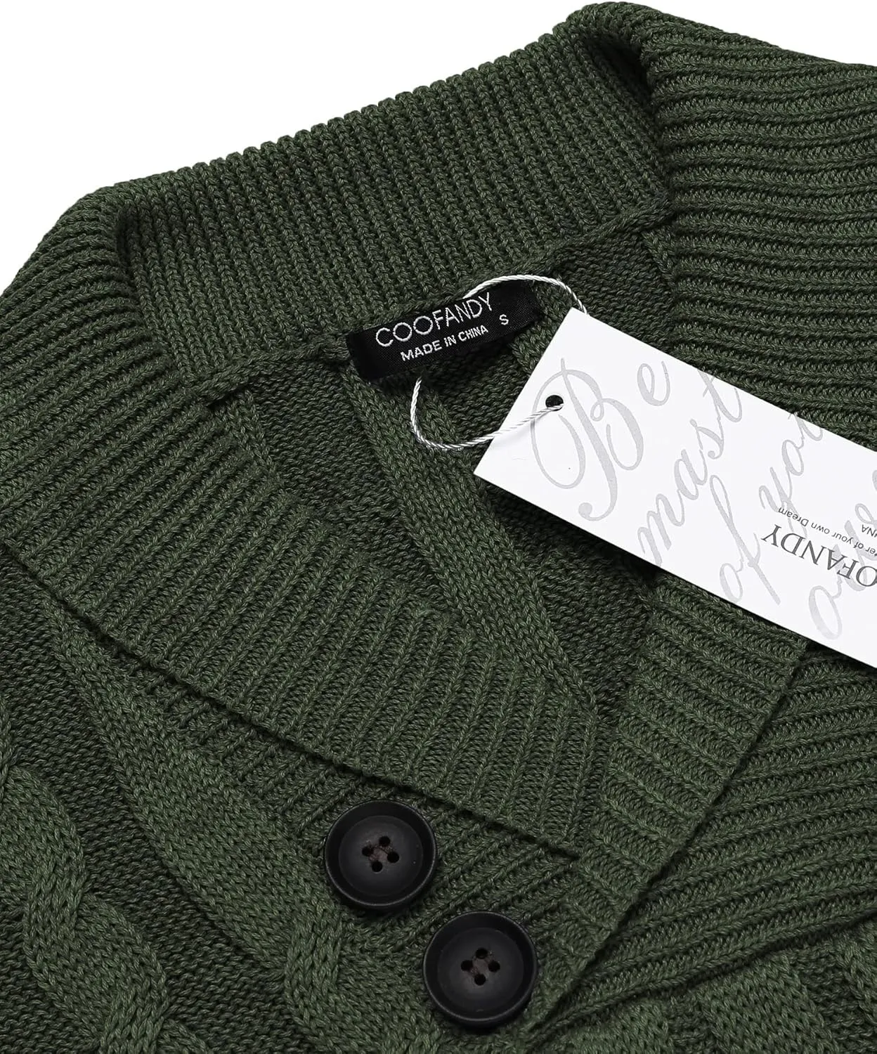 COOFANDY Men's Shawl Collar Pullover Sweater Slim Fit Casual Button Cable Knit Sweaters