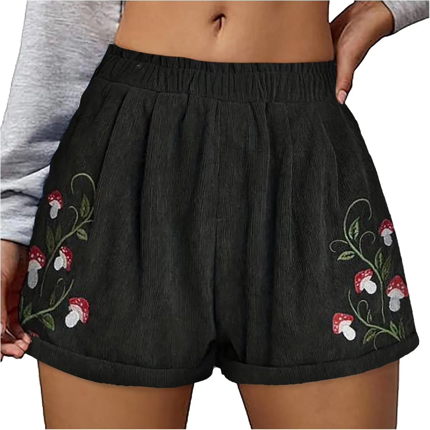 Corduroy Shorts for Women Elastic High Waisted Embroidered Summer Casual Shorts Lightweight Stretch Comfy Lounge Pants 2025