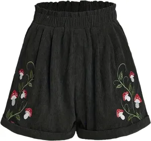 Corduroy Shorts for Women Elastic High Waisted Embroidered Summer Casual Shorts Lightweight Stretch Comfy Lounge Pants 2025