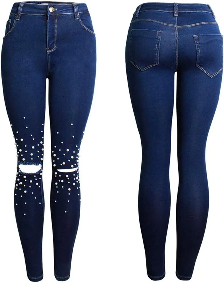 Cresay Women Sexy Elastic Butt Lift High Waisted Skinny Jeans Denim Pants