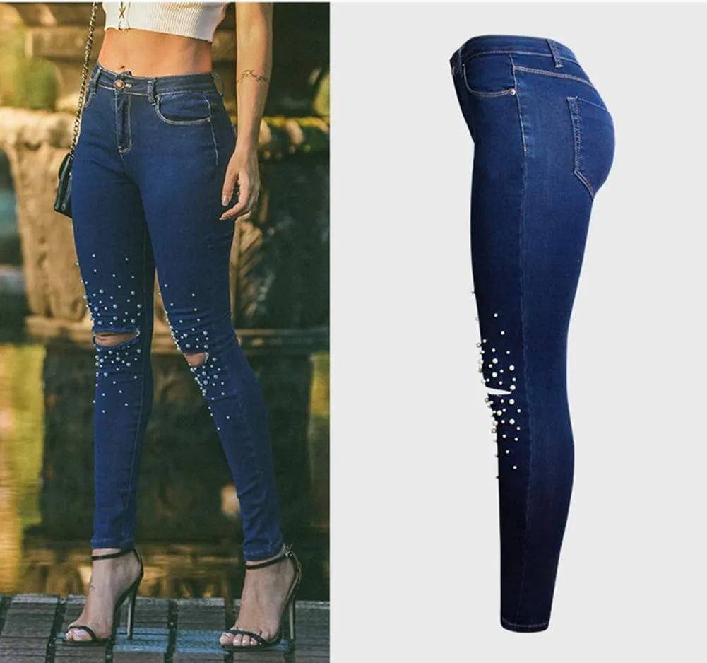 Cresay Women Sexy Elastic Butt Lift High Waisted Skinny Jeans Denim Pants