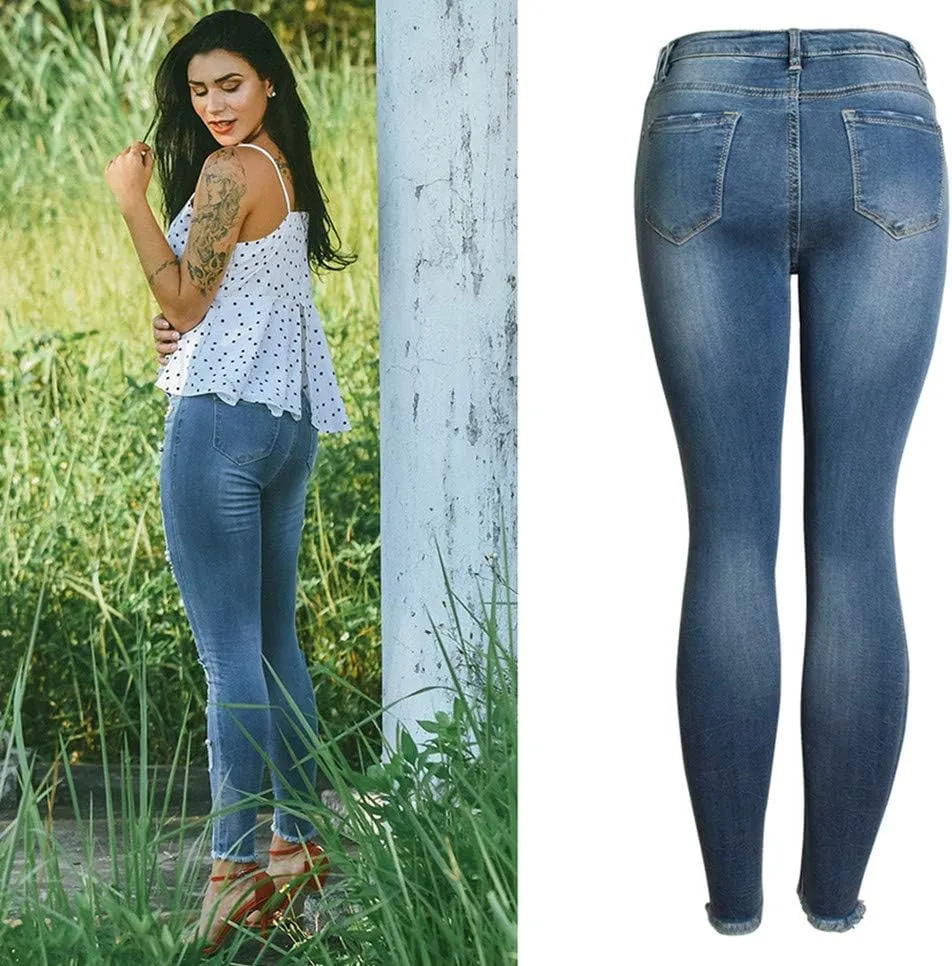 Cresay Women Sexy Elastic Butt Lift High Waisted Skinny Jeans Denim Pants