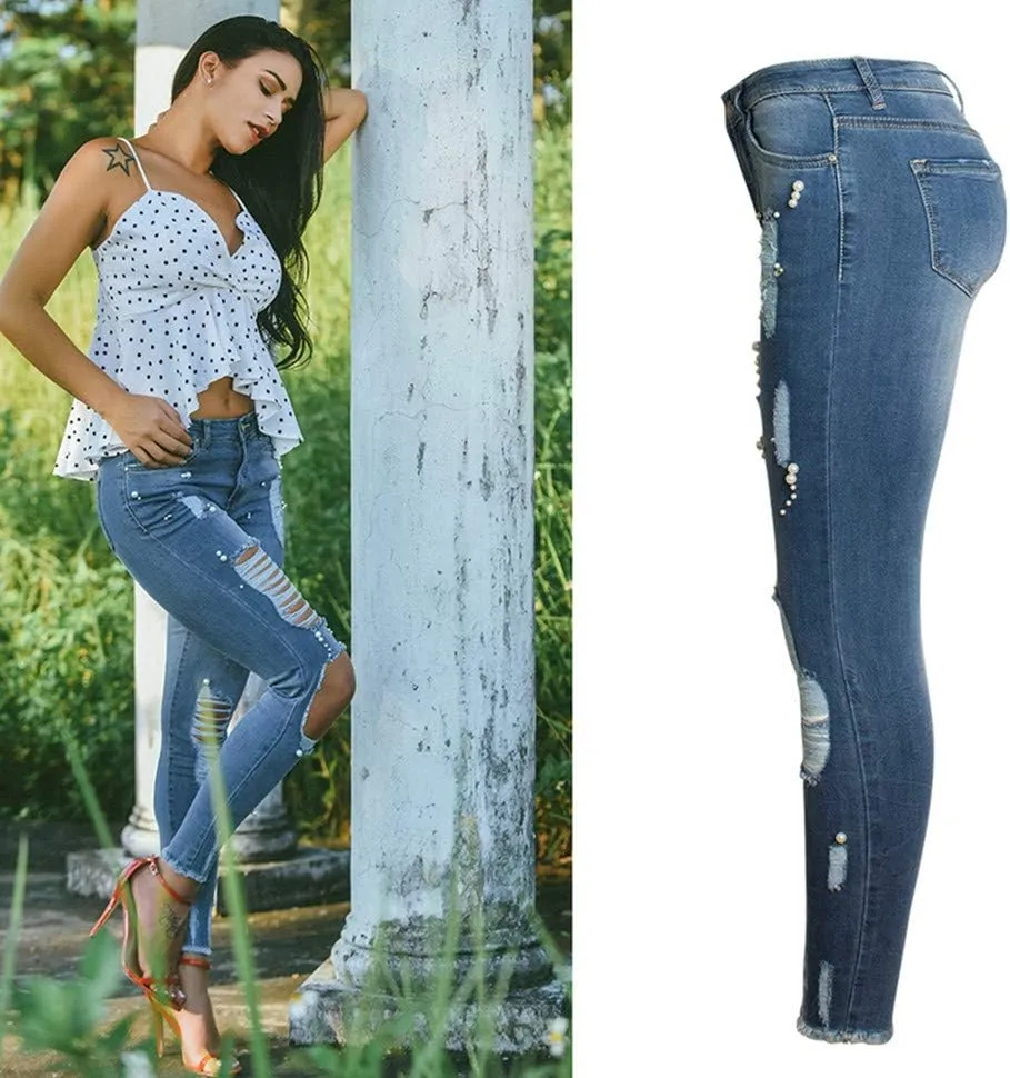 Cresay Women Sexy Elastic Butt Lift High Waisted Skinny Jeans Denim Pants