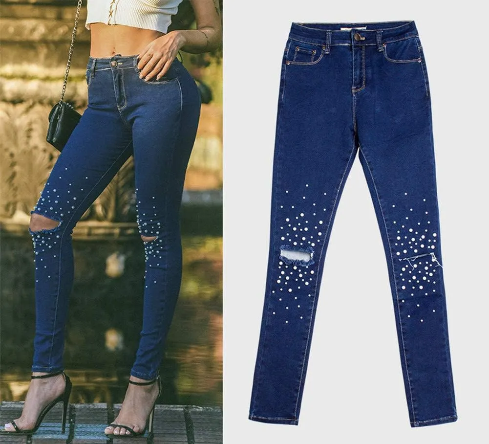 Cresay Women Sexy Elastic Butt Lift High Waisted Skinny Jeans Denim Pants