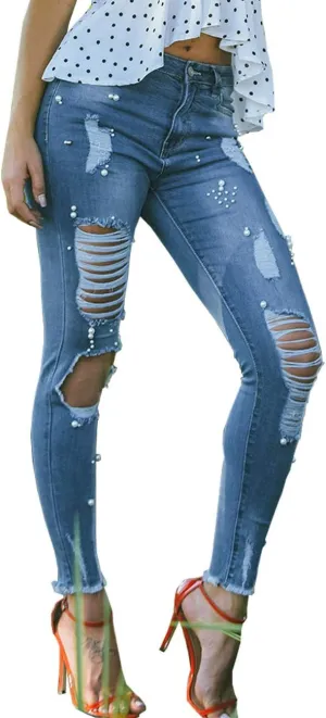 Cresay Women Sexy Elastic Butt Lift High Waisted Skinny Jeans Denim Pants