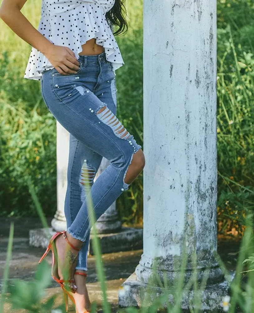 Cresay Women Sexy Elastic Butt Lift High Waisted Skinny Jeans Denim Pants