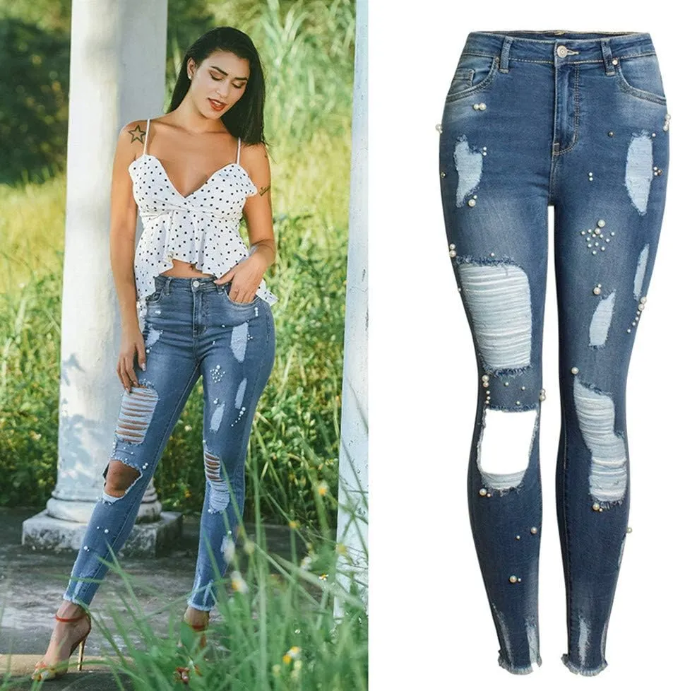 Cresay Women Sexy Elastic Butt Lift High Waisted Skinny Jeans Denim Pants