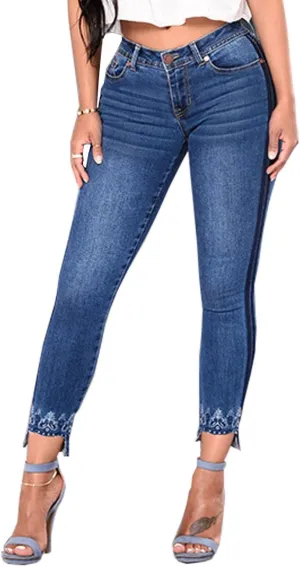 Cresay Women Sexy Elastic Butt Lift High Waisted Skinny Jeans Denim Pants