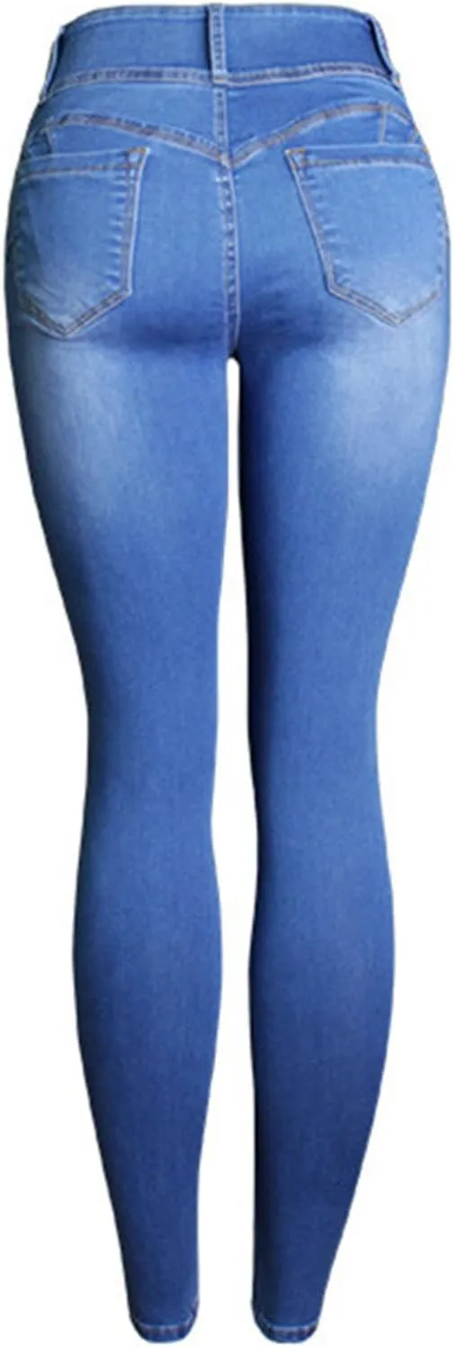 Cresay Women Sexy Elastic Butt Lift High Waisted Skinny Jeans Denim Pants