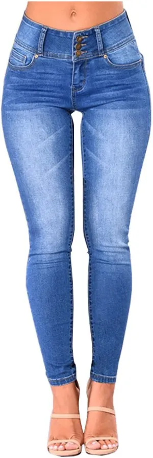 Cresay Women Sexy Elastic Butt Lift High Waisted Skinny Jeans Denim Pants