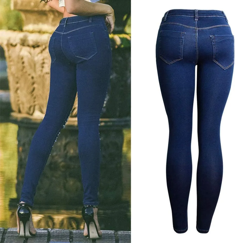 Cresay Women Sexy Elastic Butt Lift High Waisted Skinny Jeans Denim Pants