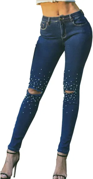 Cresay Women Sexy Elastic Butt Lift High Waisted Skinny Jeans Denim Pants