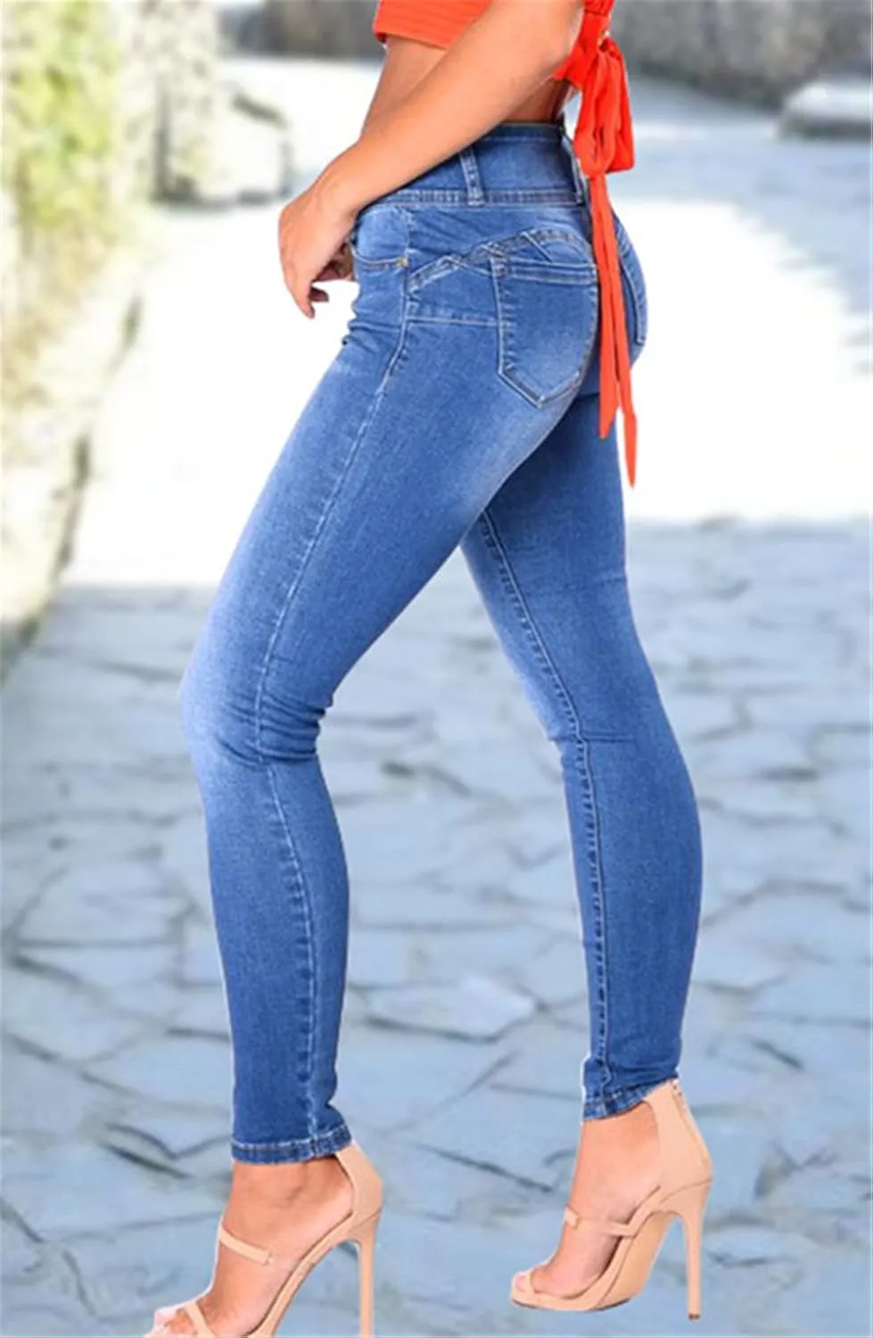 Cresay Women Sexy Elastic Butt Lift High Waisted Skinny Jeans Denim Pants