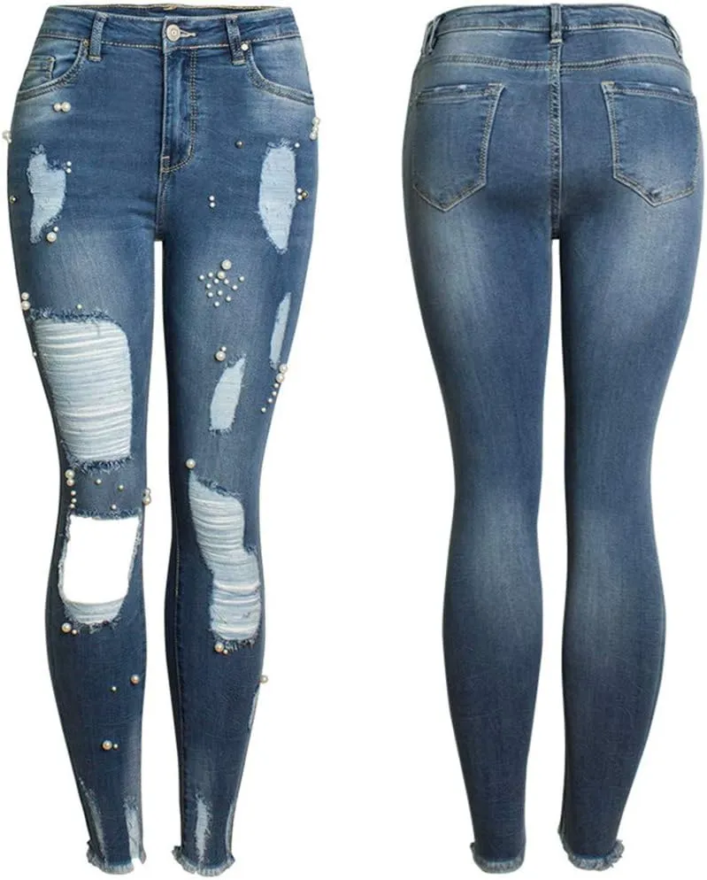 Cresay Women Sexy Elastic Butt Lift High Waisted Skinny Jeans Denim Pants