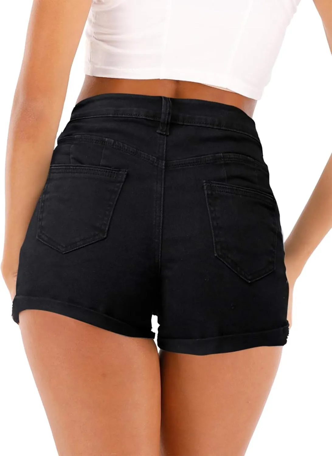 Cuihur Women's Summer Casual Denim High Waisted Folded Hem Distressed Ripped Jeans Shorts