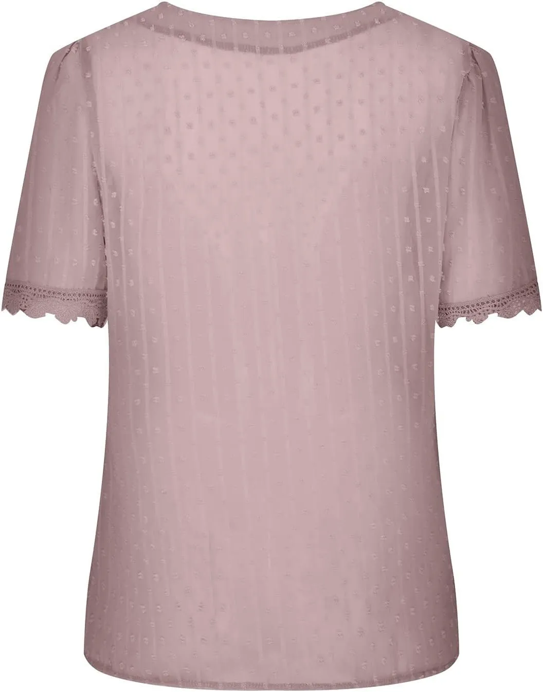 DASAYO Women Chiffon V Neck T-Shirts Lace Splice Swiss Dot Shirts Top Dressy Casual Fashion 2023 Summer Tshirts Blouses