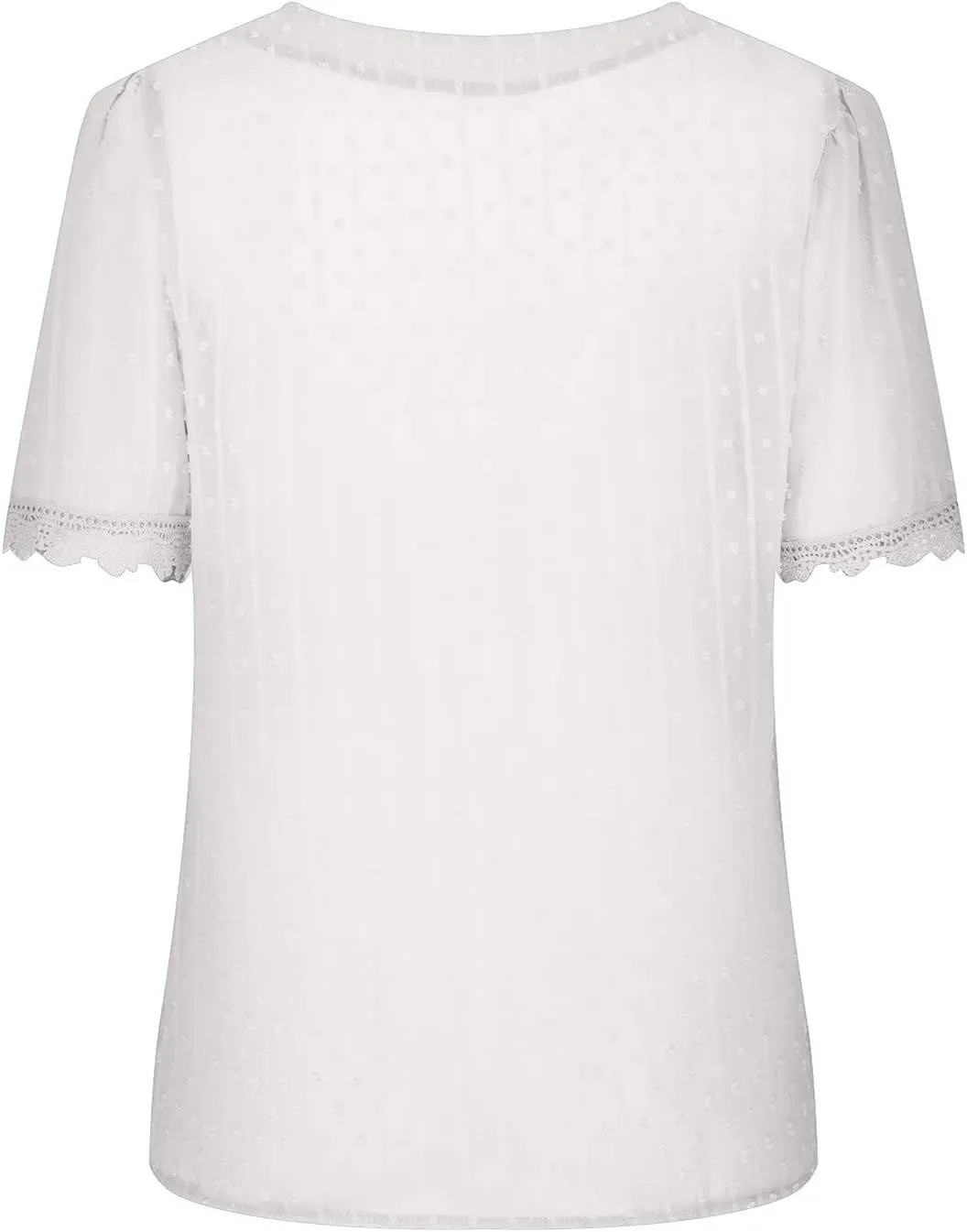 DASAYO Women Chiffon V Neck T-Shirts Lace Splice Swiss Dot Shirts Top Dressy Casual Fashion 2023 Summer Tshirts Blouses