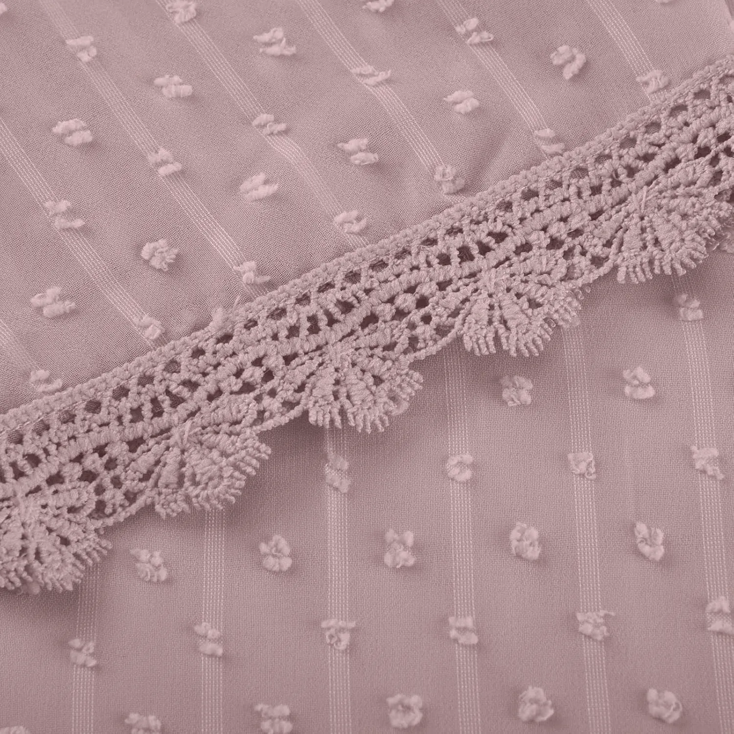 DASAYO Women Chiffon V Neck T-Shirts Lace Splice Swiss Dot Shirts Top Dressy Casual Fashion 2023 Summer Tshirts Blouses