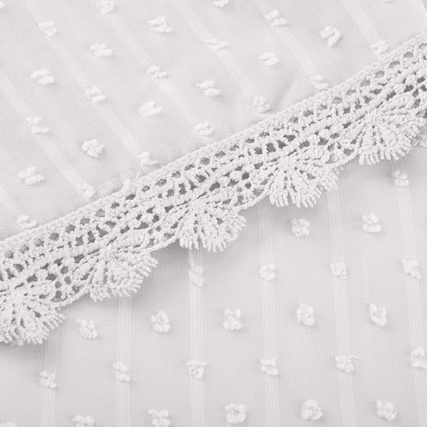DASAYO Women Chiffon V Neck T-Shirts Lace Splice Swiss Dot Shirts Top Dressy Casual Fashion 2023 Summer Tshirts Blouses