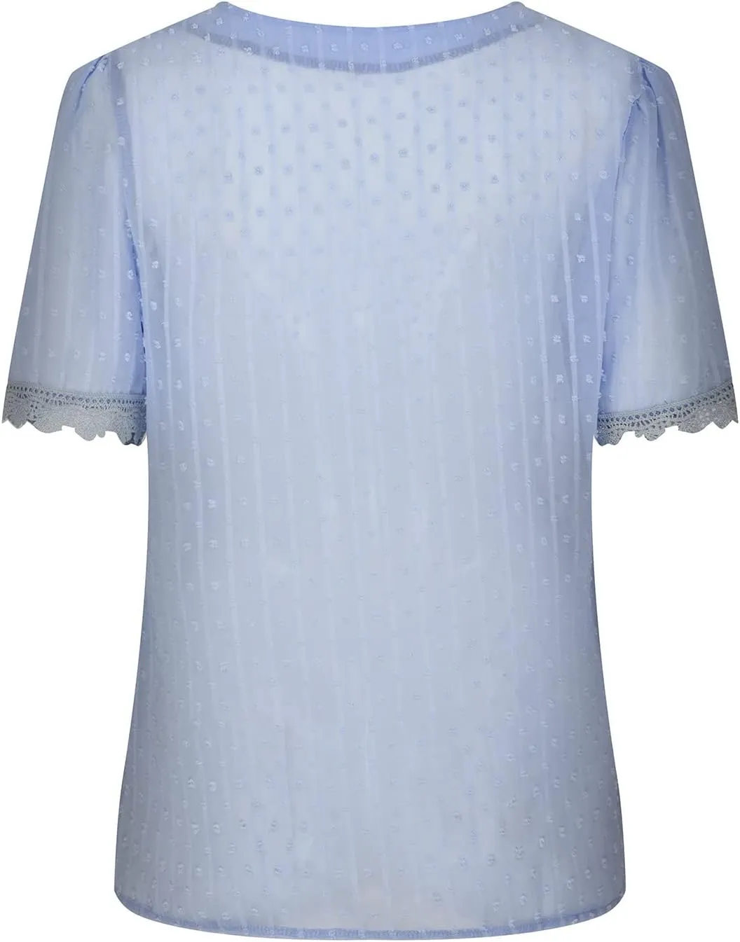 DASAYO Women Chiffon V Neck T-Shirts Lace Splice Swiss Dot Shirts Top Dressy Casual Fashion 2023 Summer Tshirts Blouses