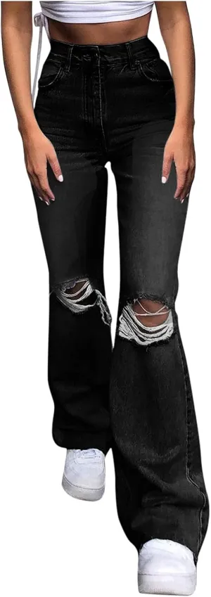 Denim Jeans for Women Classic High Waisted Skinny Jeans Y2K Stretch Jeggings with Pockets Bootcut Women Ripped Black