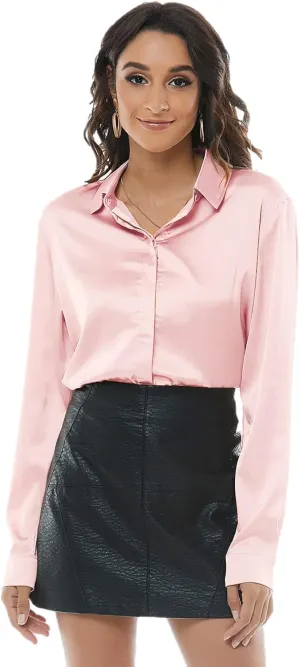 Escalier Women's Silk Blouse Long Sleeve Satin Button Down Shirt Casual Work Office Silky Blouse Top